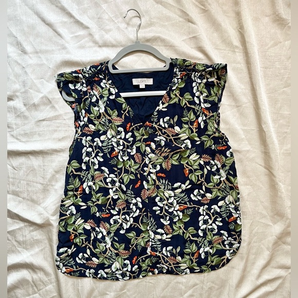 LOFT Ruffle Sleeveless Floral Blouse - Picture 1 of 5